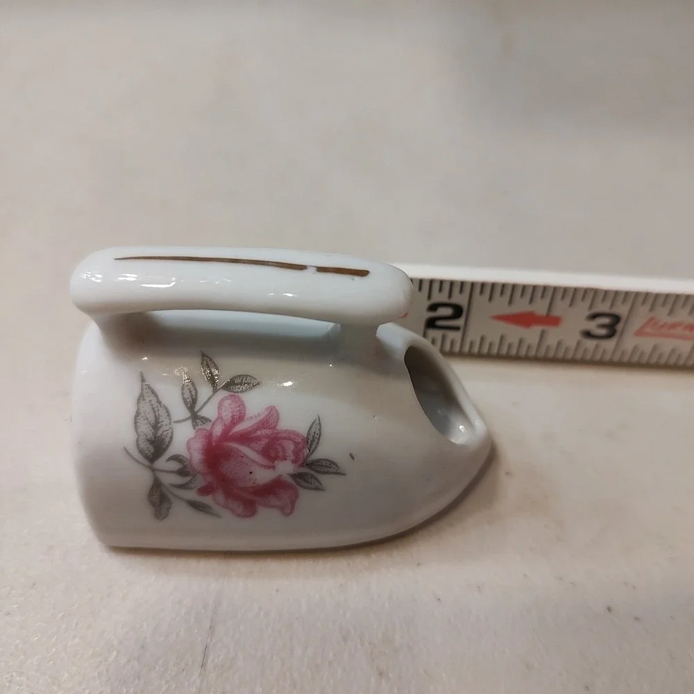 Vintage Miniature Iron Ceramic Porcelain Toothpick Holder‎ Floral Pink Rose 2